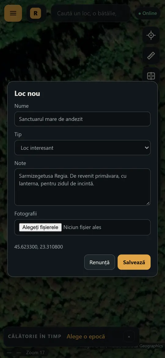 Fereastra Loc nou la Sarmizegetusa Regia: nume, tip, notițe și fotografii.