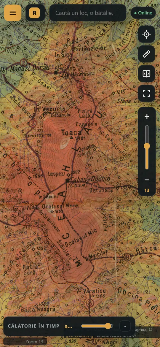 Masivul Ceahlău pe harta turistică a Touring Clubului României din anii 1930.