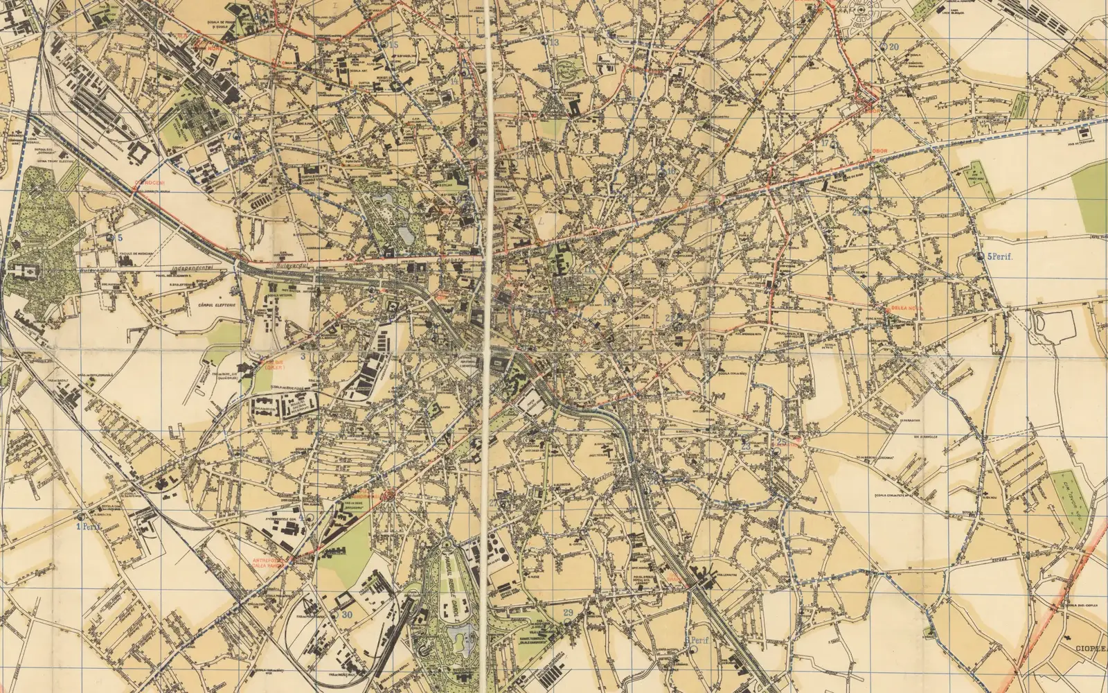 Același loc pe planul Bucureștiului din 1921: cartierele vechi de dinainte de Palatul Parlamentului.